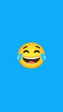 Laughing Face with Tears of Joy Emoji on a Solid Blue Background - Social Media Expression of Happiness and Humor