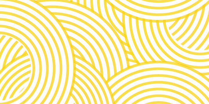 Doodle banner with yellow ramen pattern on white background. Wave abstract pattern.