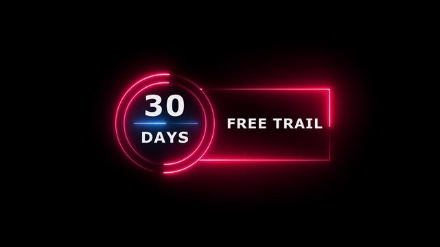 Neon text 30 days free trial business banner icon concept 4k animation.