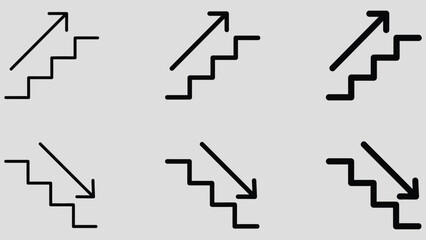 Stairs direction icon. Staircase indicator. Up and down arrow direction vector graphic. Escalator symbol. Exit on the roof pictogram. © Asma 