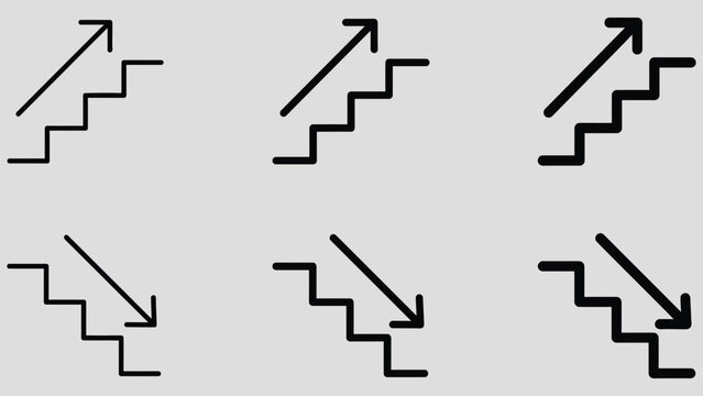 Stairs direction icon. Staircase indicator. Up and down arrow direction vector graphic. Escalator symbol. Exit on the roof pictogram.