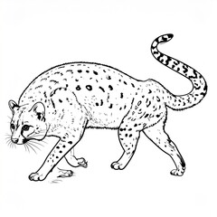 Fototapeta premium Black and white line art illustration of a running cheetah in motion