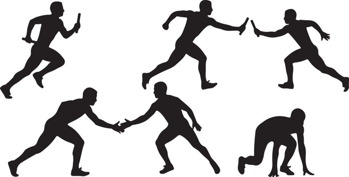 Happy family of four running together in a city marathon wearing race bibs and athletic clothing for health and fitness goals.