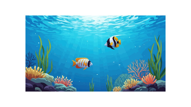 underwater scene with clownfish and coral reefs