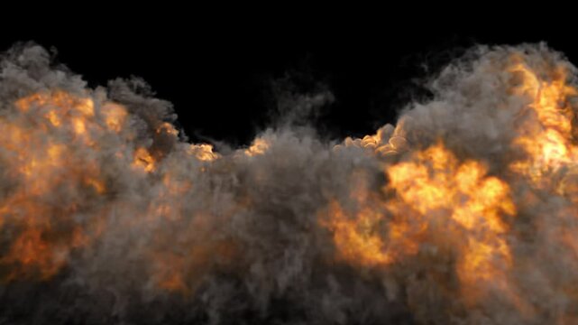 Explosion Fire and smoke burning through with glowing red and orange flames on alpha channel