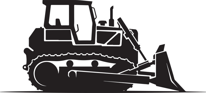 Bulldozer, construction vehicle, heavy equipment, black silhouette, industrial machine