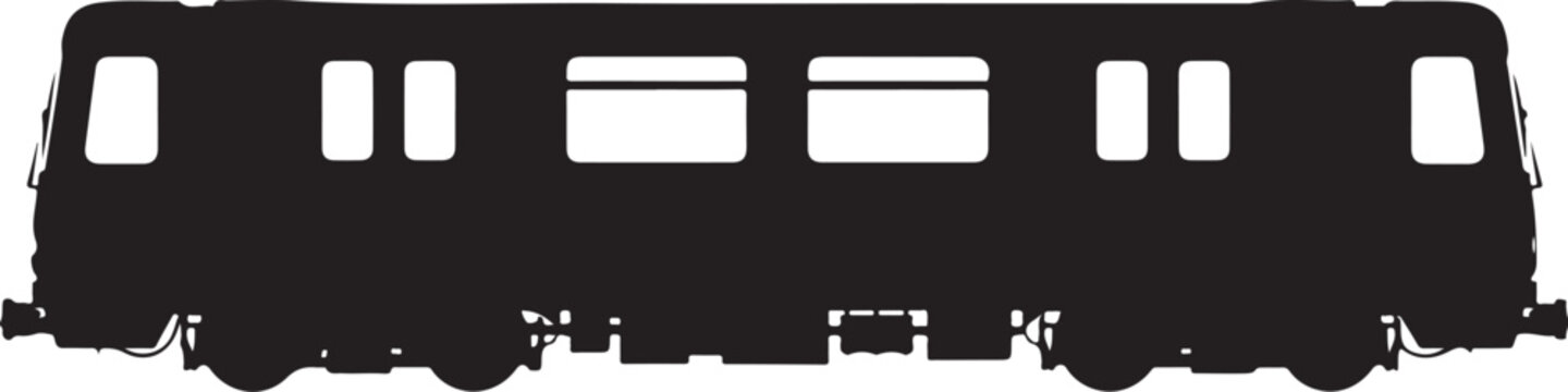 Black train carriage, side view, vector illustration, transportation icon, railroad vehicle