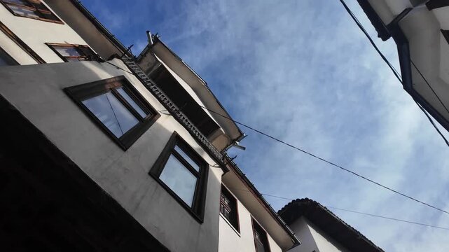 Typical street and old houses at town of Melnik, Blagoevgrad region, Bulgaria