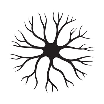 Abstract black shape resembling branching roots or a neuron dendrite