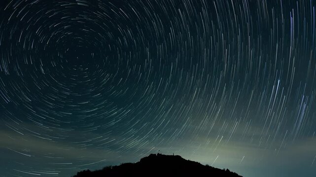Star Trails Over Gajisan Mountain Silhouette, Night Sky Timelapse, South Korea