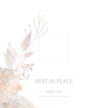 Serene funeral flyer background layout card template for print social post with floral background