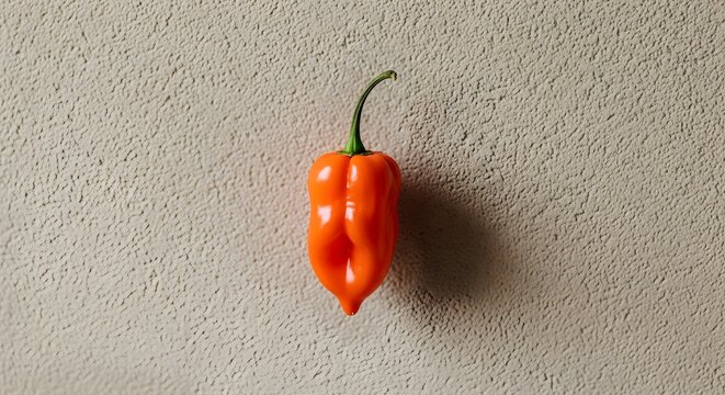 Single Orange Habanero Pepper on Textured Background