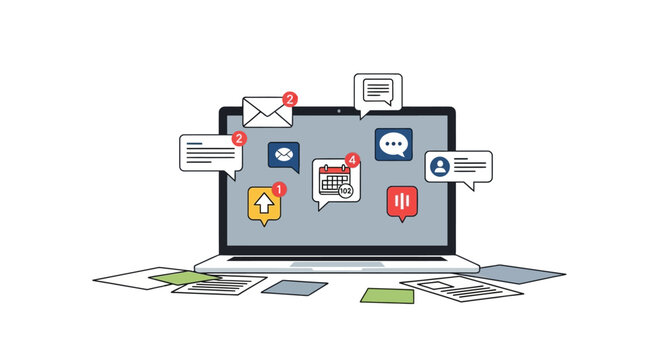 Laptop with online security icons displayed.