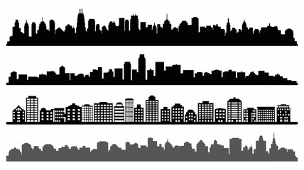 A striking black silhouette showcases diverse city skylines arranged in horizontal rows presenting a modern urban landscape high quality professional detailed elegant stylish clean crisp vibrant © Iconhub