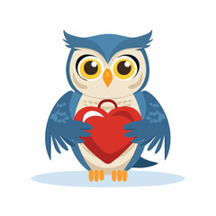 Obraz premium Cute Blue Owl Holding a Red Heart