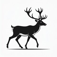 Obraz premium minimalist black deer silhouette walking on white background vector illustration
