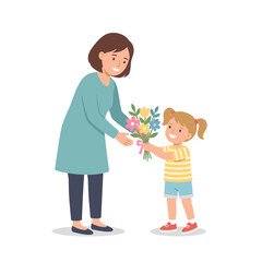 Fototapeta premium Little girl giving flowers to her mother