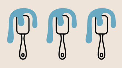 Three paintbrushes stand upright each with dripping blue paint against a pale beige background creating a simple art illustration high quality professional detailed modern elegant stylish © Iconhub
