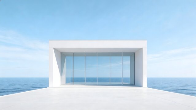 Modern white building by the sea