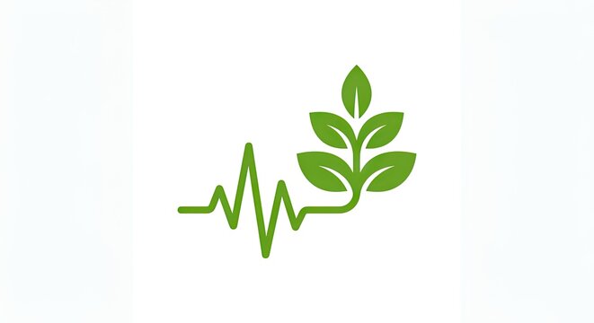 Clean green icon combining a heartbeat pulse line with a growing plant sprout on a plain white background