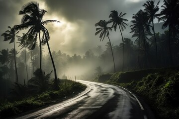 Fototapeta premium Road over palm trees land outdoors nature.