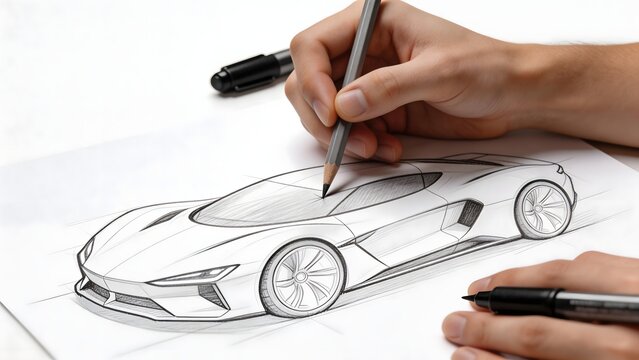 Hand sketching a sports car design