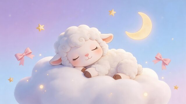 Sleeping lamb on cloud