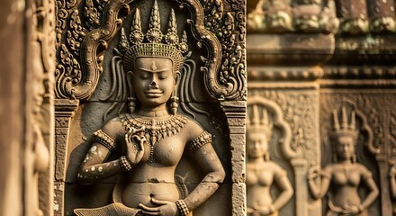 Obraz premium Ancient Temple Sculpture - A Detailed Architectural Marvel.