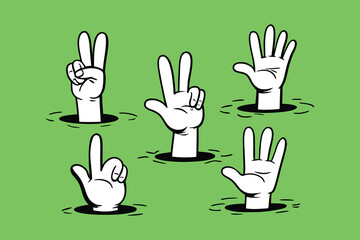 Fototapeta premium cartoon Hand Signs Set with Victory Fist Point Open Palm and Thumbs Up