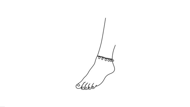 Woman's foot with ornamental anklet or nupur, continuous line animation