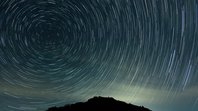 Star Trails Over Gajisan Mountain Silhouette, Night Sky Timelapse, South Korea