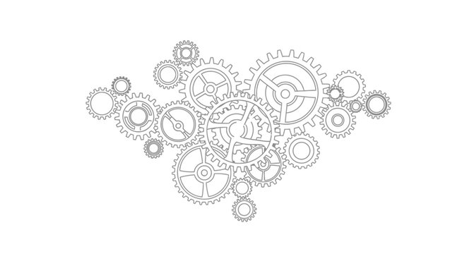 Interlocking outline gears and cogs working together as mechanism