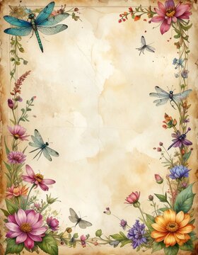 dragonfly nature aged paper sheet ephemera for junk journal 