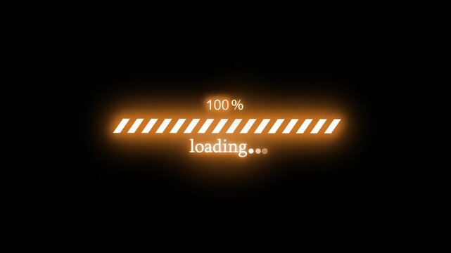 Glowing loading bar percent animation on black background