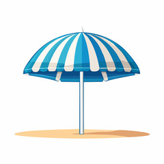 Obraz premium Blue and White Striped Beach Umbrella on Sand