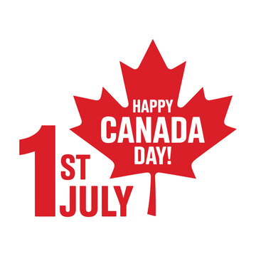 Happy Canada Day celebration graphic with maple leaf, vector illustration