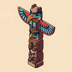Colorful totem pole with animal figures. © agussssss