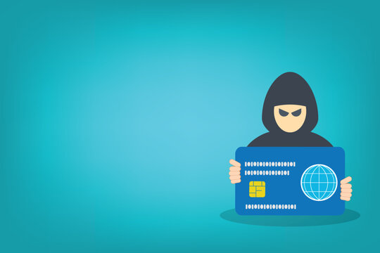Cyber Crime Credit Card Theft Hacker Identity Fraud Security Breach Vector Illustration