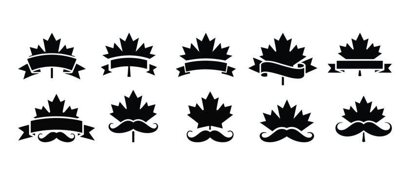 Maple leaf and mustache badge icons, vector illustration