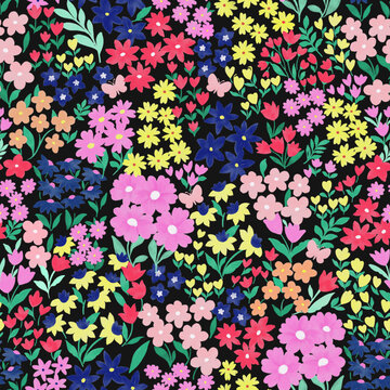 Dark Blooms hand drawn seamless pattern for textiles fabrics and clothing
