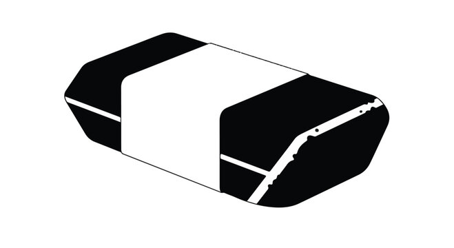 Black and White Eraser Silhouette Isolated on White Background - Stationery, School and Office Supply Icon