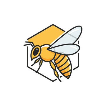 Bee flying out of honeycomb cell.