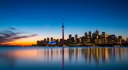 Naklejka premium Toronto skyline at dusk a breathtaking view of the city and cn tower