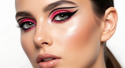 Fototapeta premium Glamorous makeup look with bold eyeliner and pink eyeshadow.