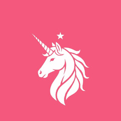 Fototapeta premium White Unicorn Head with Horn.