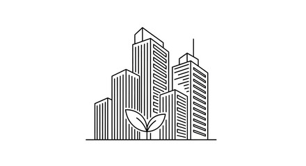 Obraz premium Green city buildings with a growing plant symbol