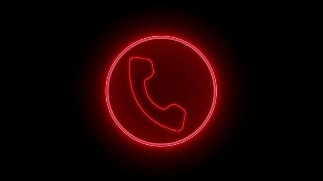 Neon phone call icon animation on dark background
