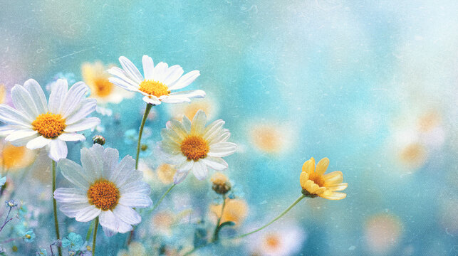 Soft blurred vintage background with Y2K flowers. Delicate bloom of a bouquet of flowers in warm pastel tones with a dreamy light leak and soft focus, creating a calm, romantic and aesthetic atmospher