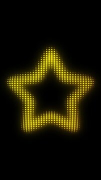 Golden Five-Pointed Star Frame With Breathing Animation, Glowing Star Particles on Dark Background, Pulsing Geometric Shape Border, 4K Seamless Loop, Vertical Video