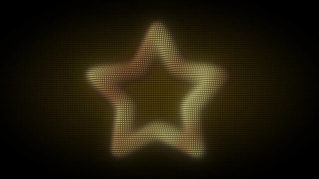 Golden Five-Pointed Star Frame With Rotating Animation, Digital Dot Particles on Dark Background, Glowing Dot Grid 3D Geometric Shape, 4K Seamless Loop